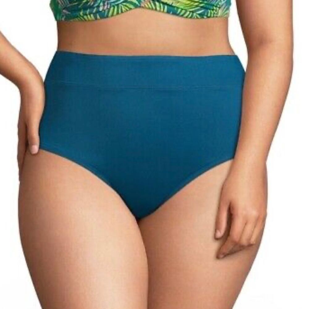 Lands' End Women's High Waisted Tummy Control Bikini Swim Bottom Baltic Teal 10